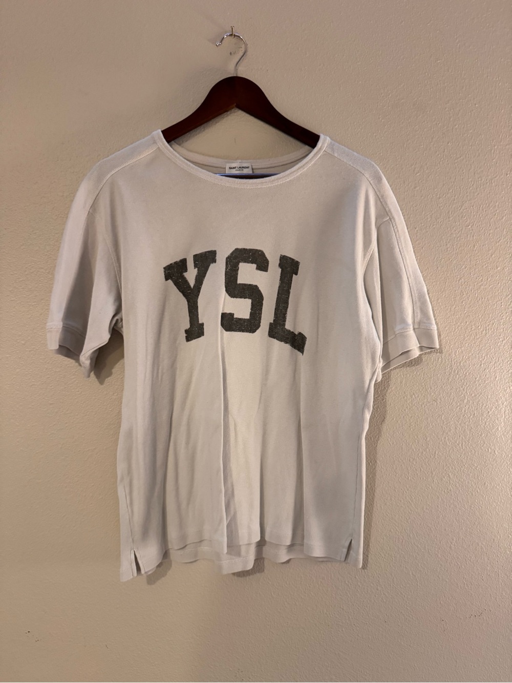 Saint Laurent White Short-Sleeve Tee with Grey YSL Graphic